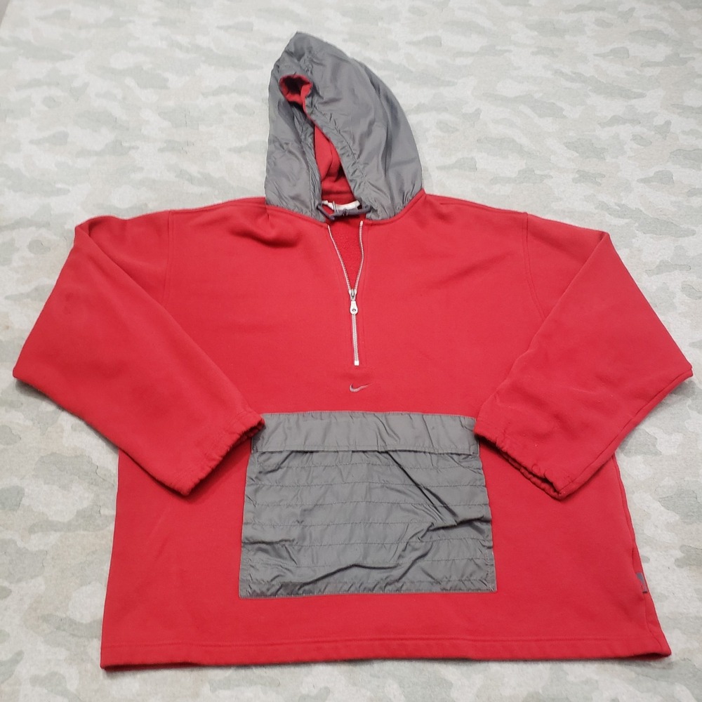 Vintage Nike Sweatshirt Mens XL‎ Red Hooded Long Sleeve Center Swoosh Silver Tag